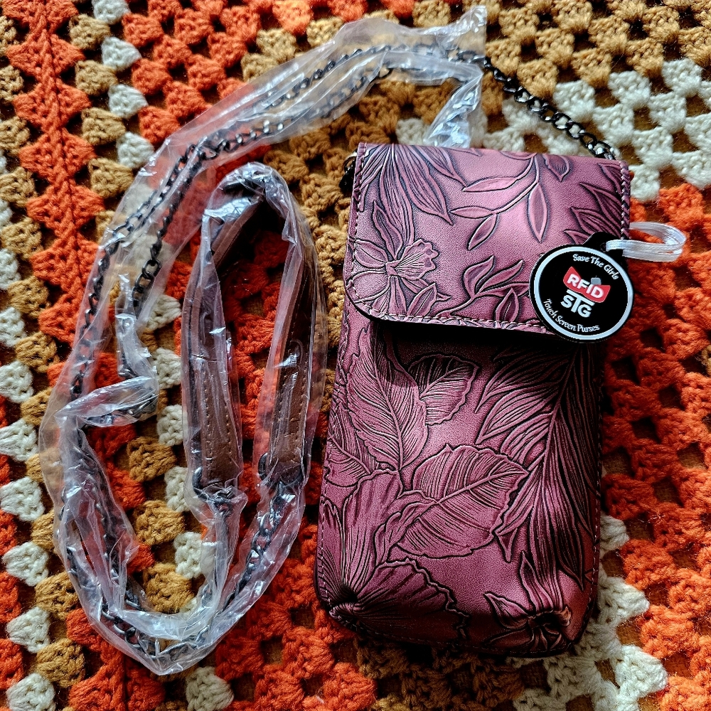 RFID Touchscreen Floral Crossbody Save The Girls Swing Along Bag Burgundy